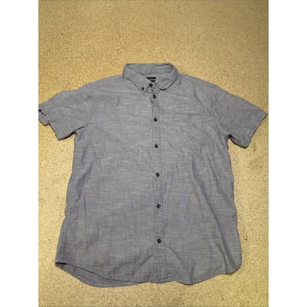 PrAna Shirt Mens L Purple Grey Button Up Short Sleeve Slim Fit Hiking Outdoor G2